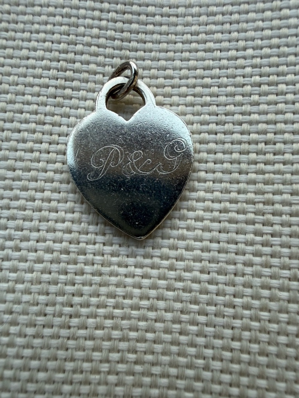 Tiffany & Co. hanging heart tag charm 1” engraved P & G 24 925 sterling silver